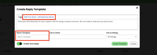 Create review reply template in BrightLocal 