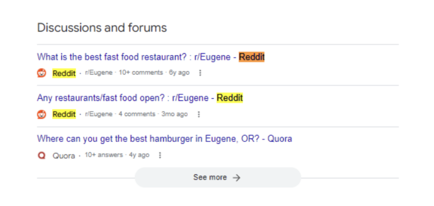 Discussions And Forums Serp Feature Screenshot