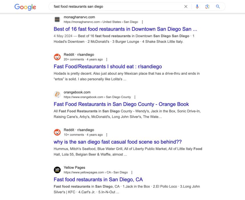 Fast Food Restaurants San Diego