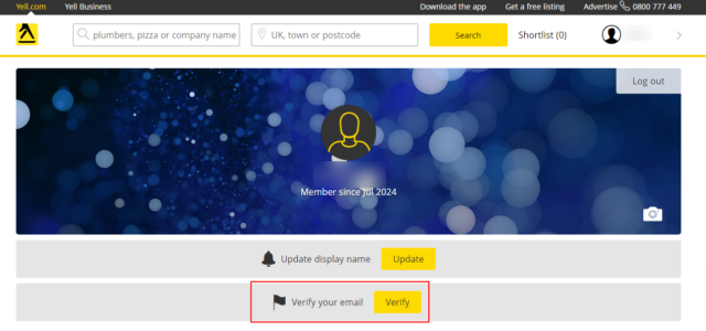 Yell.com verify email