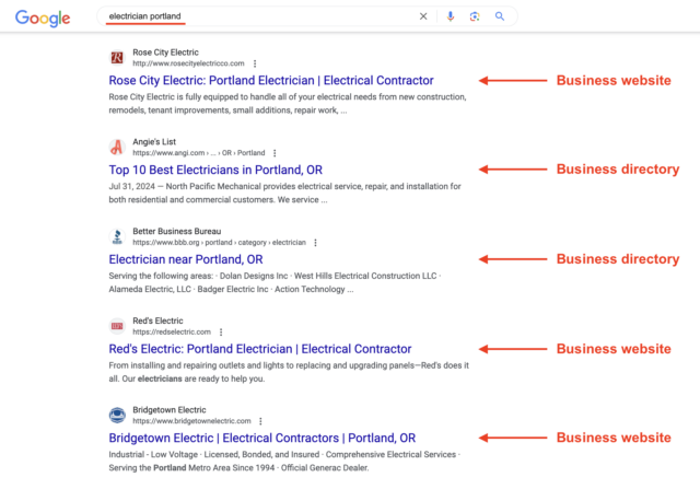 Electrician Portland Serp Screenshot