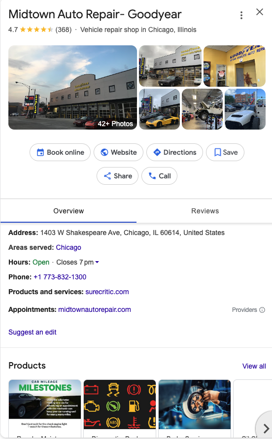 What Is Local Seo Car Tires Gbp Example